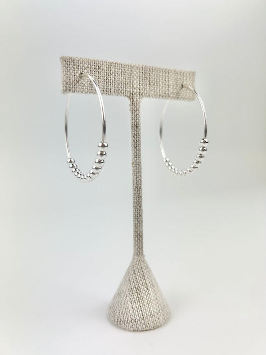 2" Beaded Silver Hoops Earrings in  at Wrapsody