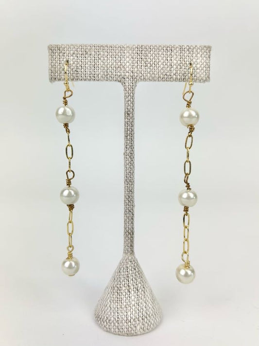 Wedding Pearl Gold Dangle Earrings Earrings in  at Wrapsody