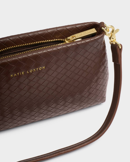 Nova Small  Shoulder Bag in Woven Dark Chocolate