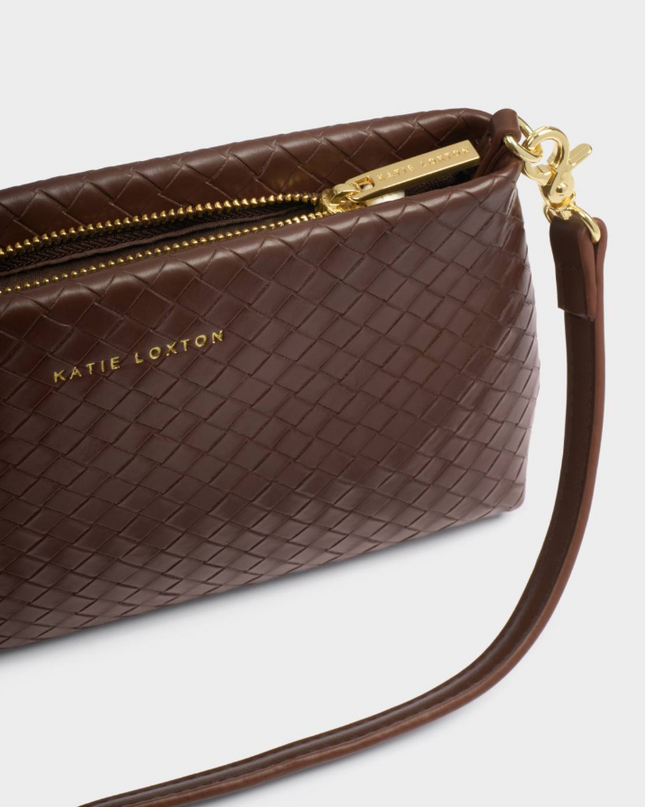 Nova Small Shoulder Bag in Woven Dark Chocolate Handbags in at Wrapsody