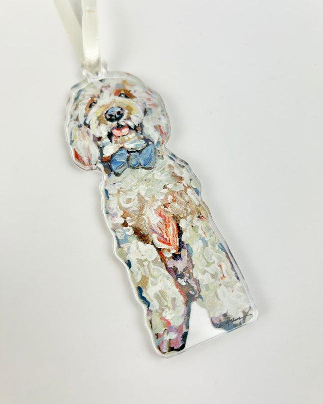 Goldendoodle Blue Bow Acrylic Ornament Home Decor in  at Wrapsody