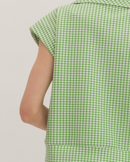 Gingham Green Quarter Zip Shirt Tops in at Wrapsody