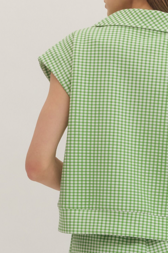 Gingham Green Quarter Zip Shirt Tops in at Wrapsody