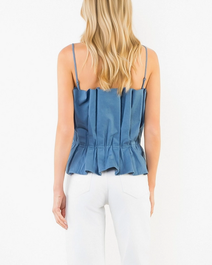 Pleated Cinched Denim Tank