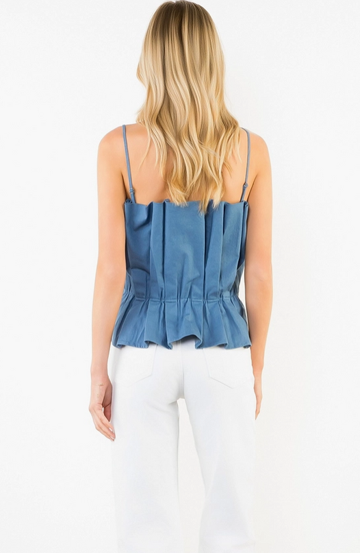 Pleated Cinched Denim Tank