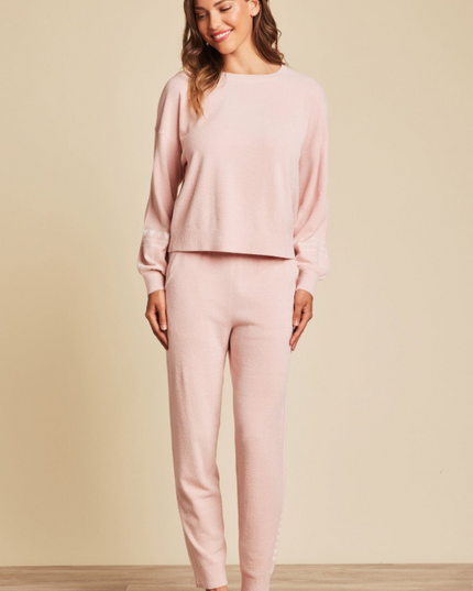 Barefoot Dreams Heartbeat Stripe Pink Pullover Loungewear in S at Wrapsody