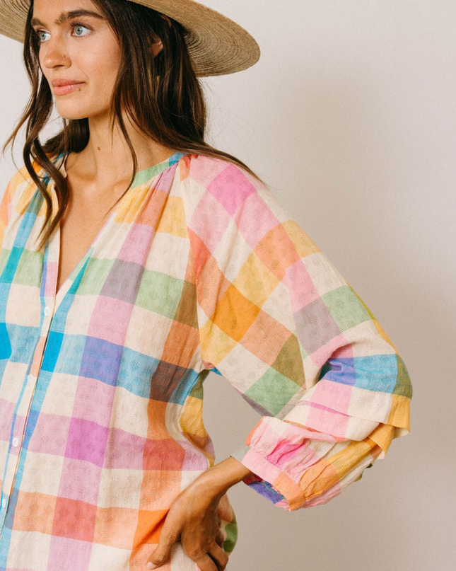 Cleo Rainbow Plaid Midi Dress Dresses in at Wrapsody
