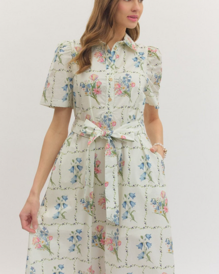 Collared Floral Midi Dress Dresses in at Wrapsody