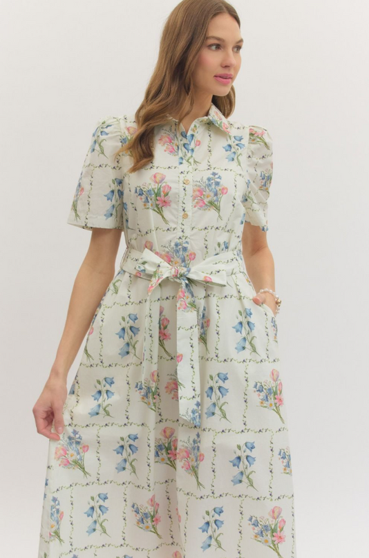 Collared Floral Midi Dress Dresses in at Wrapsody