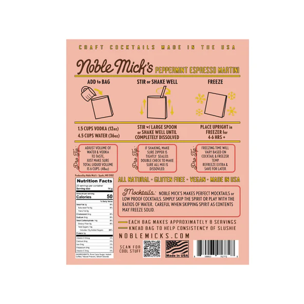 Noble Mick's Peppermint Espresso Martini Frozen Cocktail Mix Food in at Wrapsody