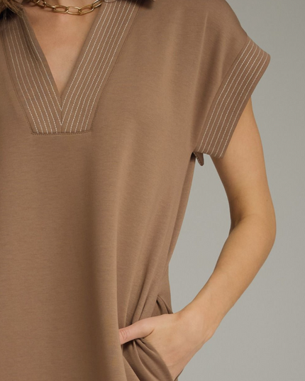 Stitched Brown Midi Dress