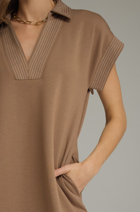 Stitched Brown Midi Dress