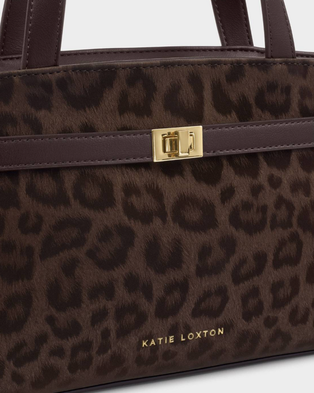 Orin Top Handle Crossbody Bag in Chocolate Leopard Handbags in at Wrapsody