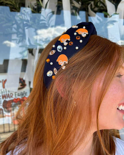 Gameday Headband Navy Hair Accessories in  at Wrapsody