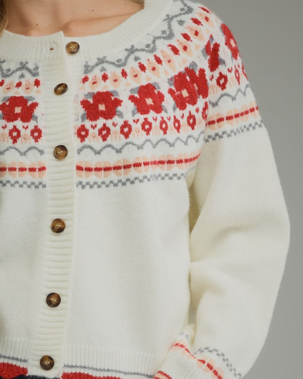 Floral RicRac Trim Cream Cardigan