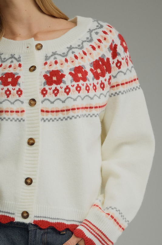 Floral RicRac Trim Cream Cardigan