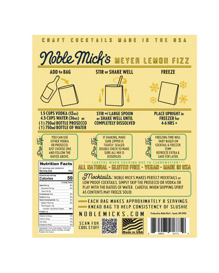 Noble Mick's Meyer Lemon Fizz Frozen Cocktail Mix Food in at Wrapsody