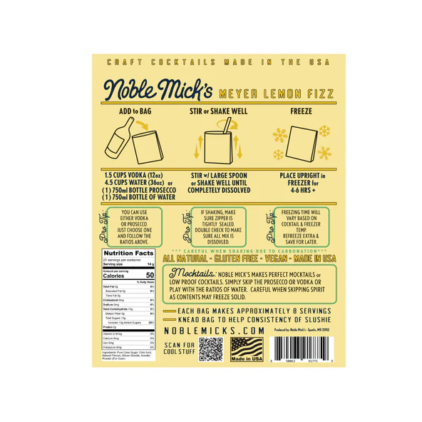 Noble Mick's Meyer Lemon Fizz Frozen Cocktail Mix