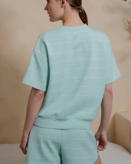 Modal Crewneck Soft Mint Stripe Top Activewear in at Wrapsody