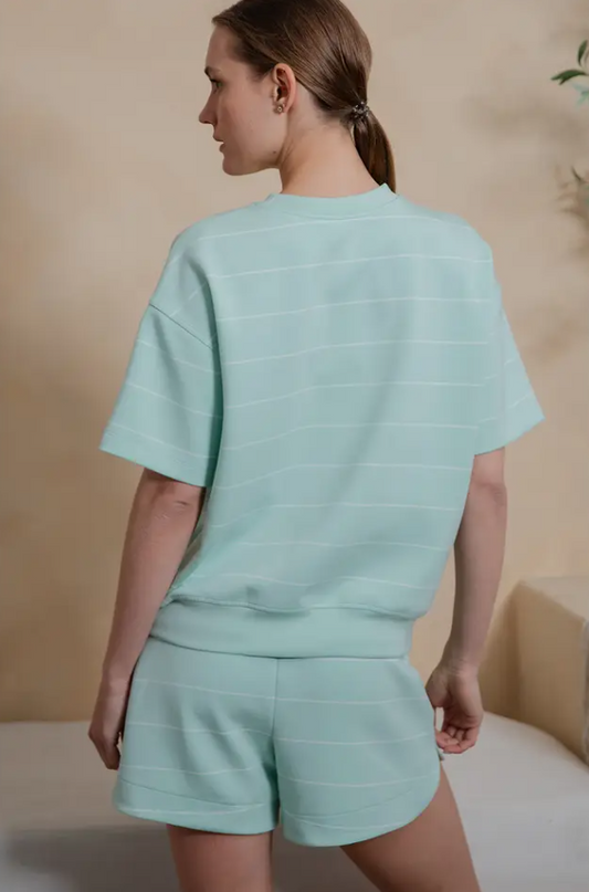 Modal Crewneck Soft Mint Stripe Top Activewear in at Wrapsody