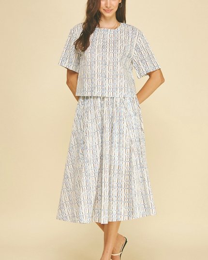 Abstract Printed Blue/Brown Midi Skirt