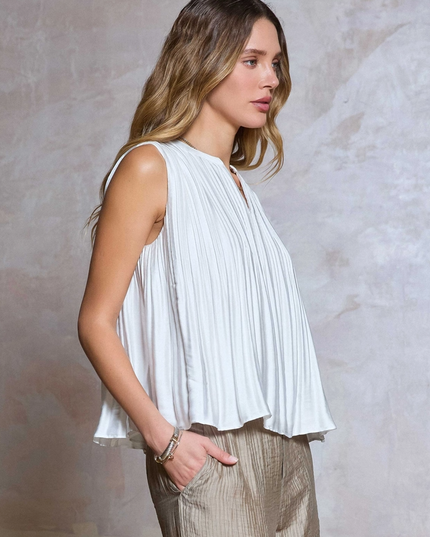 Pleated Sleeveless Blouse in White Tops in at Wrapsody