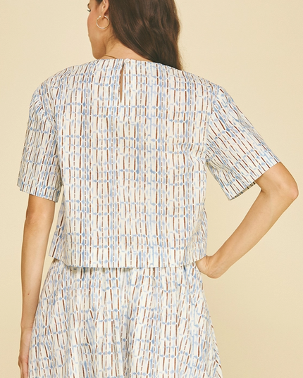 Abstract Printed Blue/Brown Blouse
