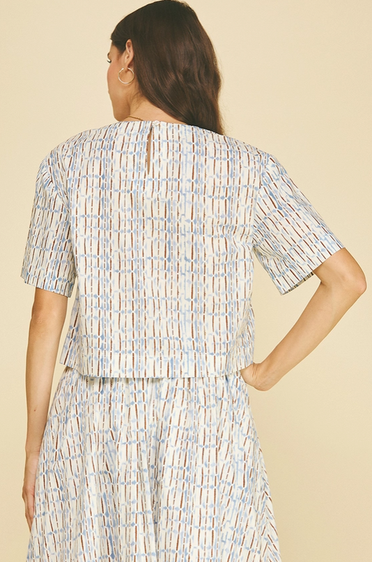 Abstract Printed Blue/Brown Blouse