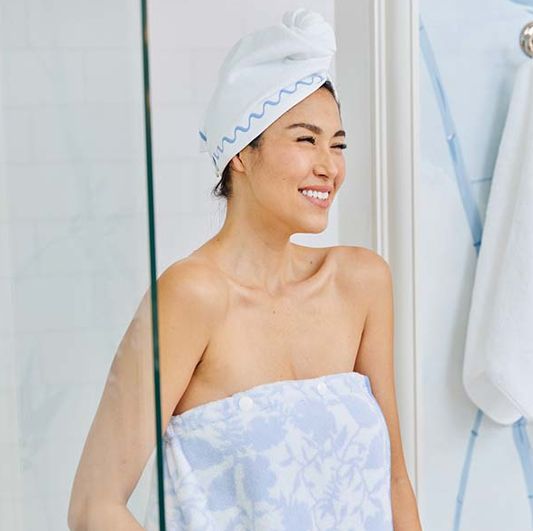 Weezie Hair Towel French Blue Embroidered Wave Bath & Body in at Wrapsody