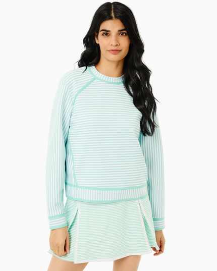Bainbridge Stripe Sweatshirt in Jelly Mint/White Activewear in S at Wrapsody