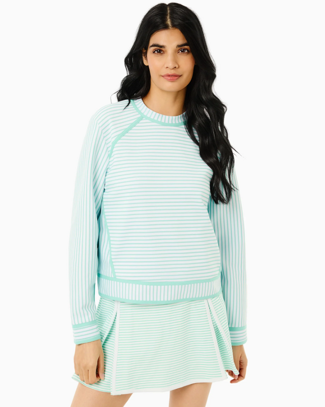 Bainbridge Stripe Sweatshirt in Jelly Mint/White Activewear in S at Wrapsody