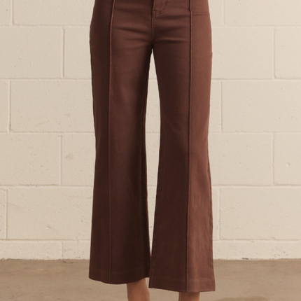 Wide Leg Front Seam Brown Pants Pants in S at Wrapsody
