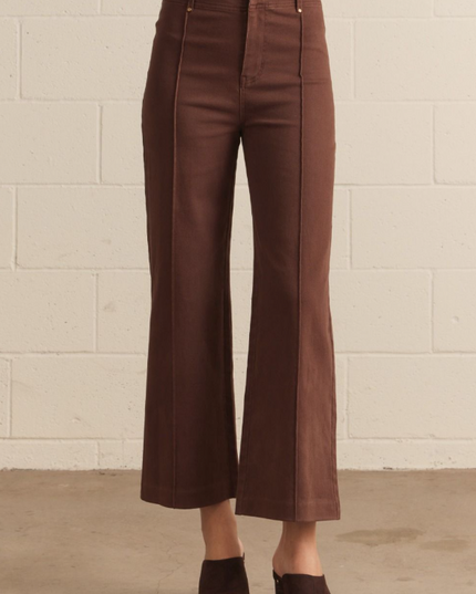 Wide Leg Front Seam Brown Pants