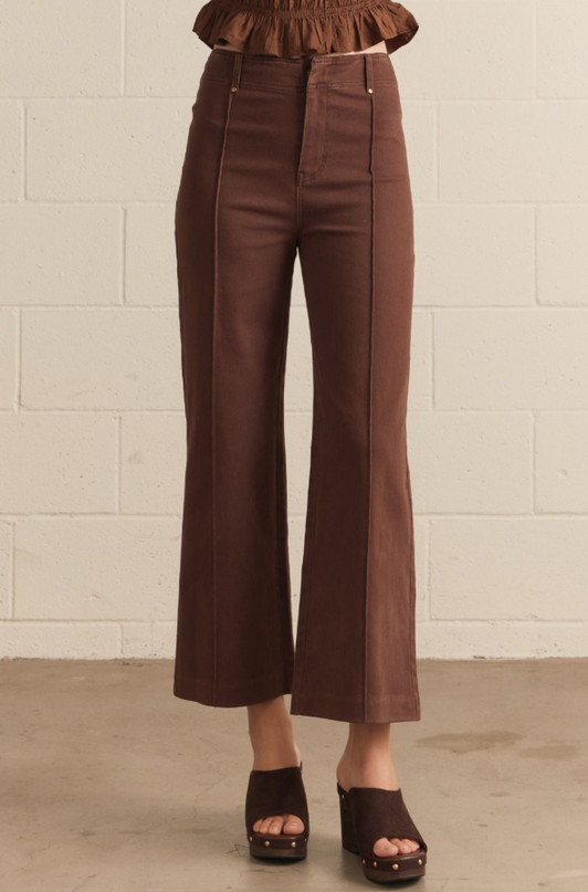 Wide Leg Front Seam Brown Pants