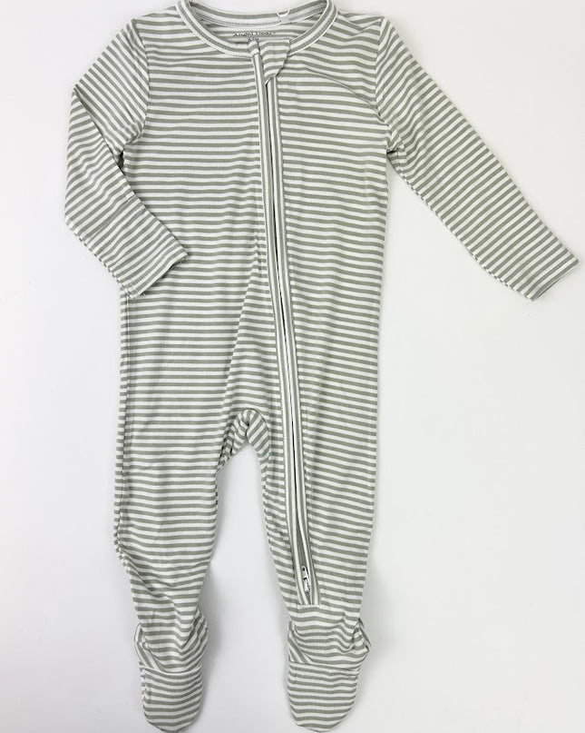 Desert Green Stripe 2-Way Zipper Footie Baby in NB at Wrapsody