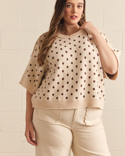 Polka Dot Ecru Sweater - Extended Size