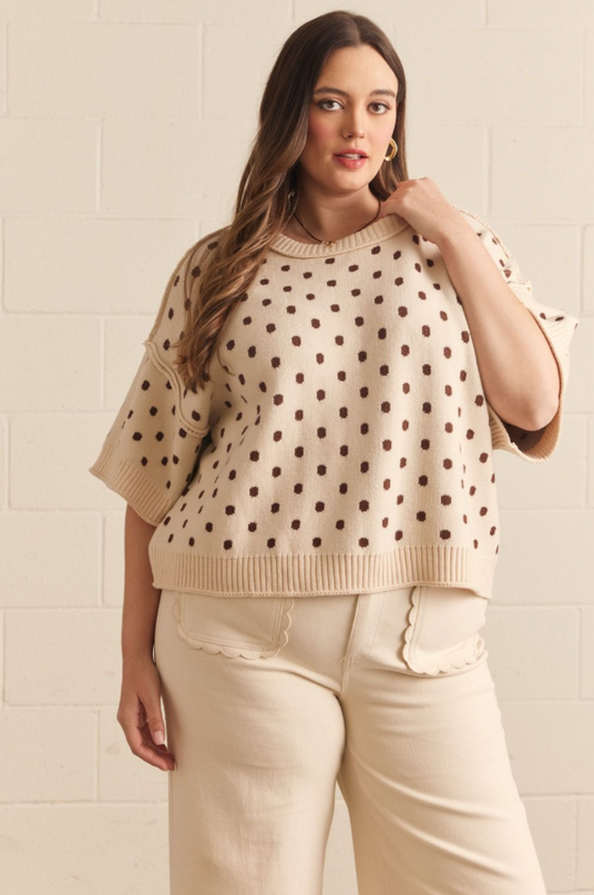 Polka Dot Ecru Sweater - Extended Size