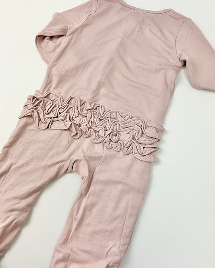 Ruffle Sepia Rose 2-Way Zipper Footie Baby in  at Wrapsody