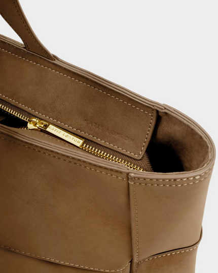 Taya Tote Bag in Woven Caramel Suedette