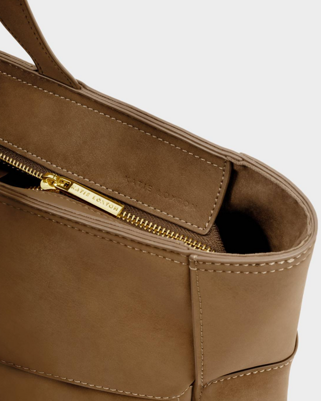 Taya Tote Bag in Woven Caramel Suedette Totes in at Wrapsody