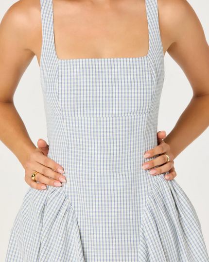 Vinya Blue Plaid Midi Dress Dresses in at Wrapsody