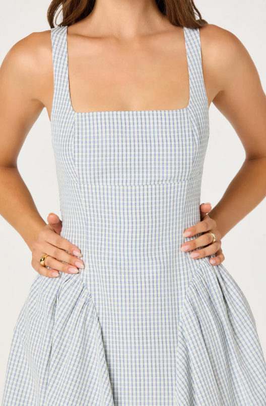 Vinya Blue Plaid Midi Dress Dresses in at Wrapsody