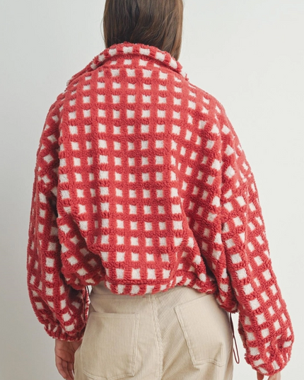 Checked Red/Taupe Sherpa Jacket