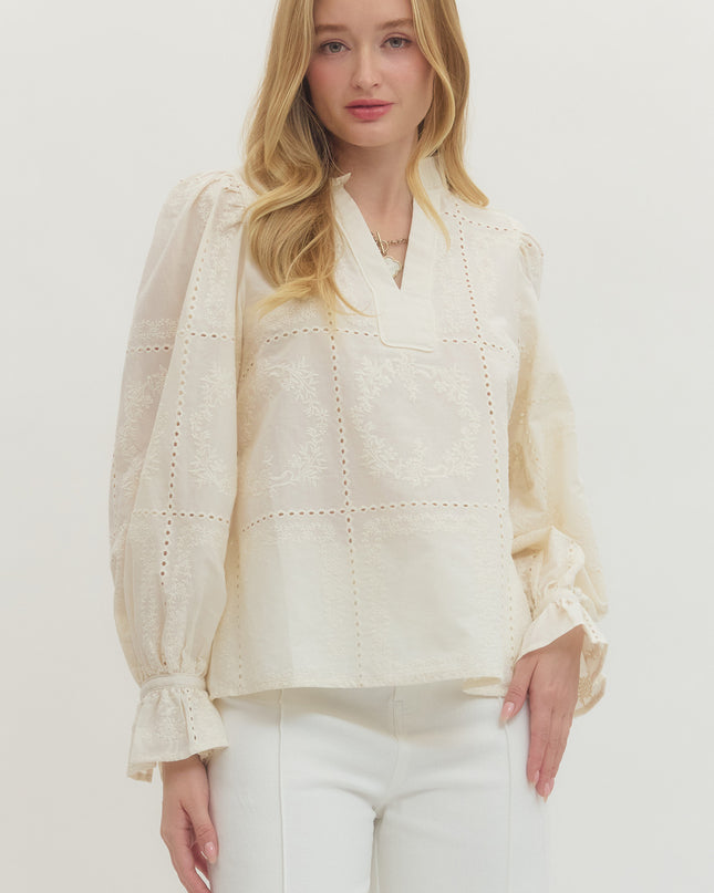 Beige and Beautiful Eyelet Blouse Tops in S at Wrapsody