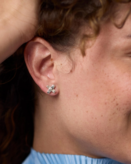 Julie Vos Soho Demi X Stud in Silver Earrings in at Wrapsody