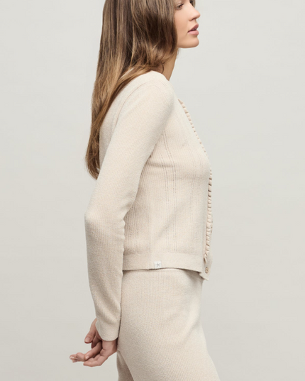 Barefoot Dreams Pointelle Rib Ruffle Cardigan Loungewear in at Wrapsody
