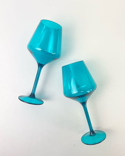 Shatterproof Stemmed Wineglass Teal Drinkware in  at Wrapsody