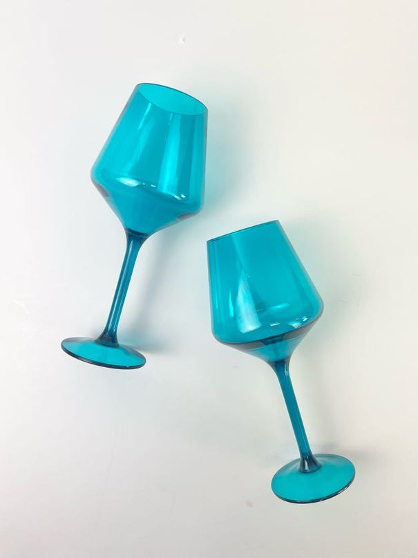 Shatterproof Stemmed Wineglass Teal Drinkware in  at Wrapsody