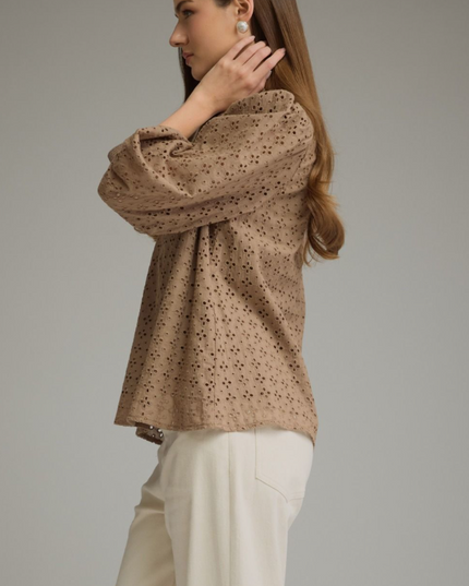 Eyelet Pattern Mocha Blouse