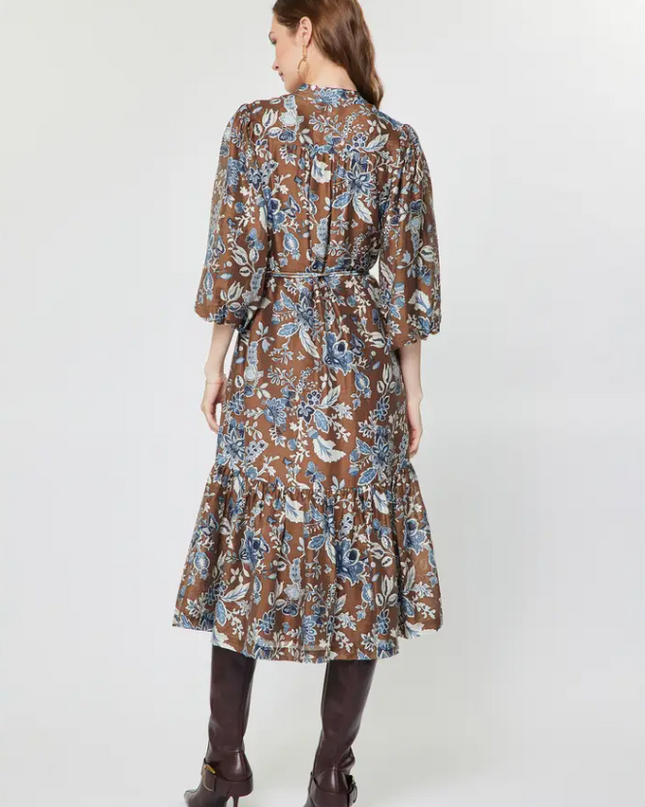 Botanic Print Puff Sleeve Midi Dress Dresses in at Wrapsody